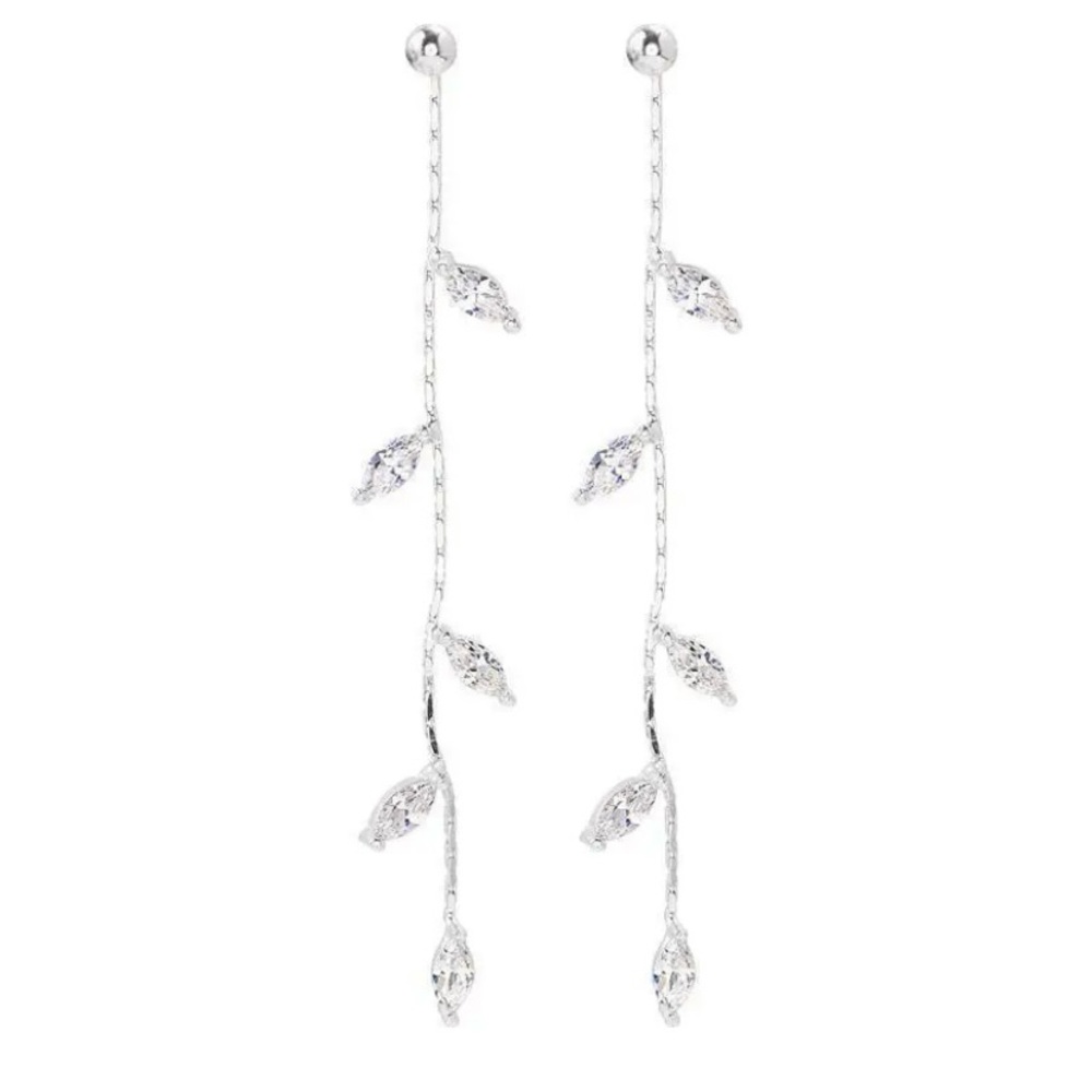 New Silver Plated Leaf Tassel Earrings dangle zirconia